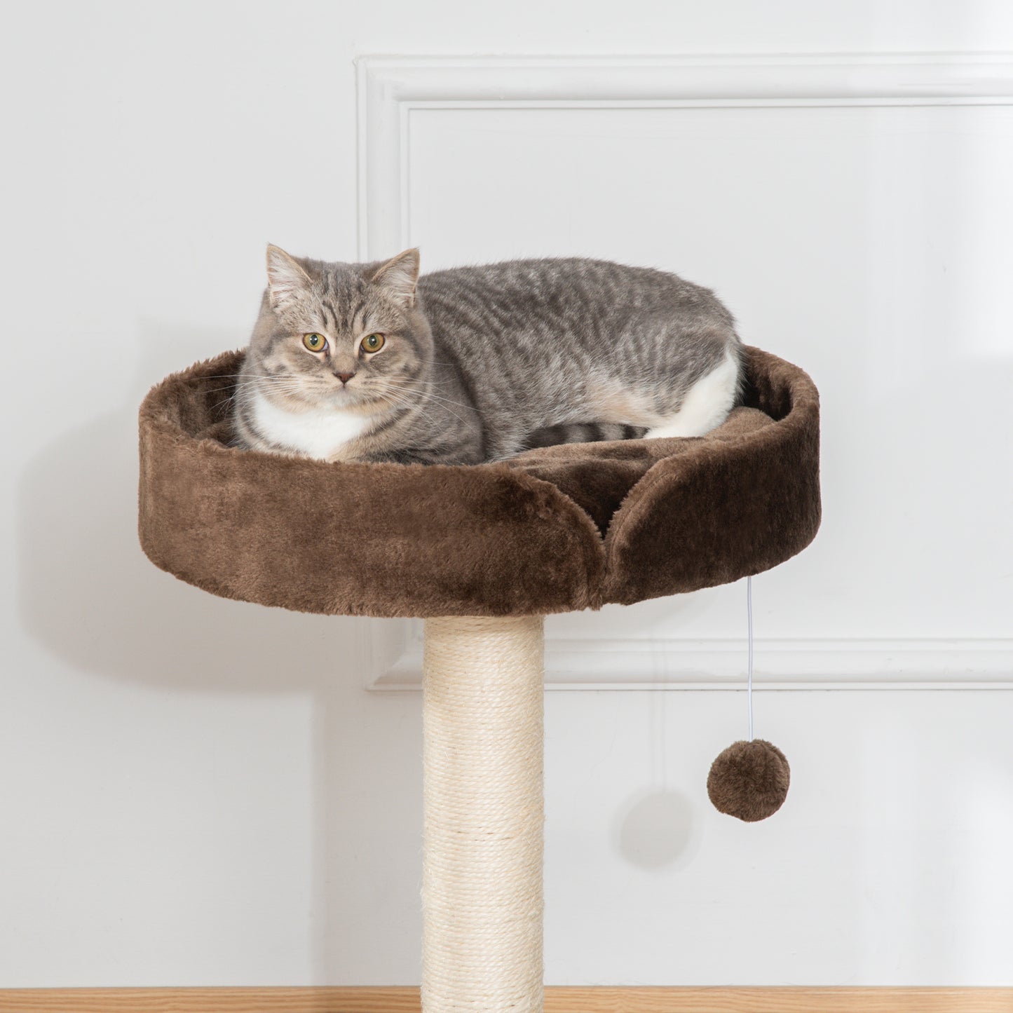 PawHut Small Cat Tree for Indoor Cats with Sisal Scratching Post Kitten Bed Cushion Ball Toy, Brown, 45x45x70 cm