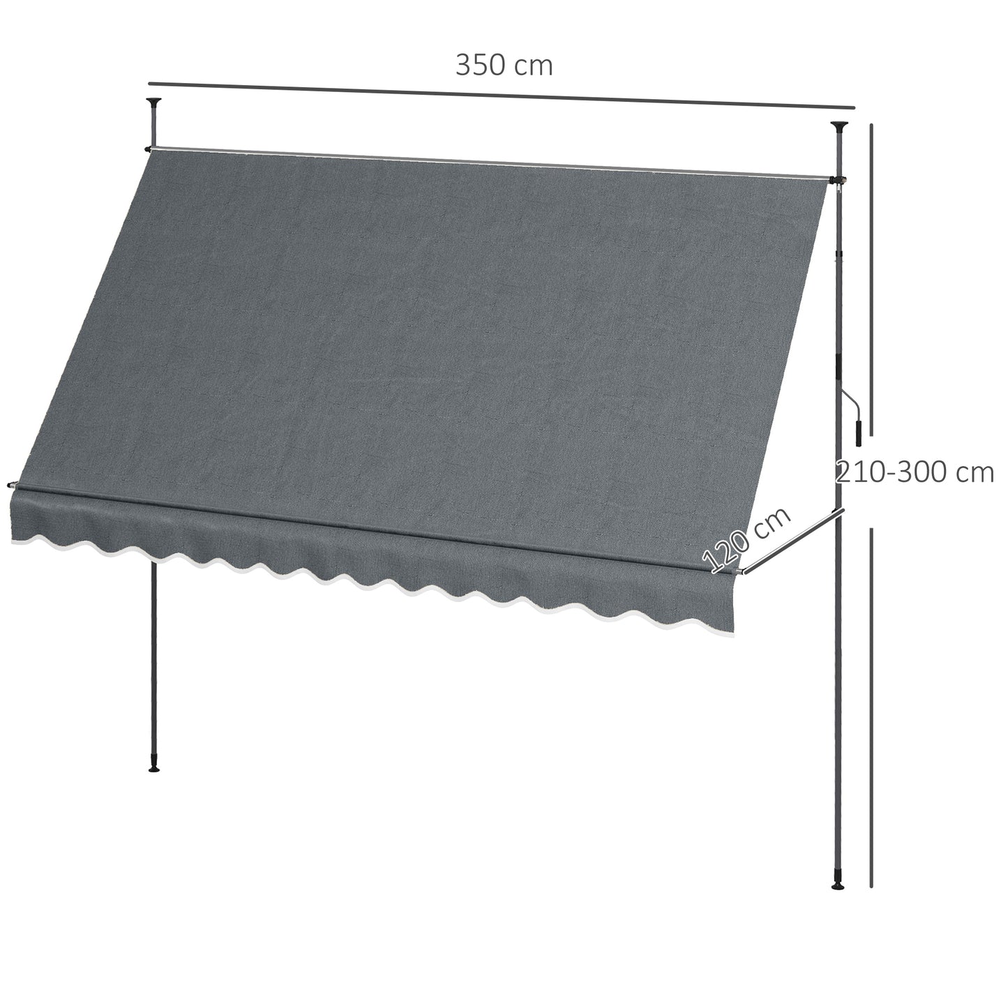 Outsunny 3.5 x 1.2m Retractable Awning, Free Standing Patio Sun Shade Shelter, UV Resistant, for Window and Door, Dark Grey