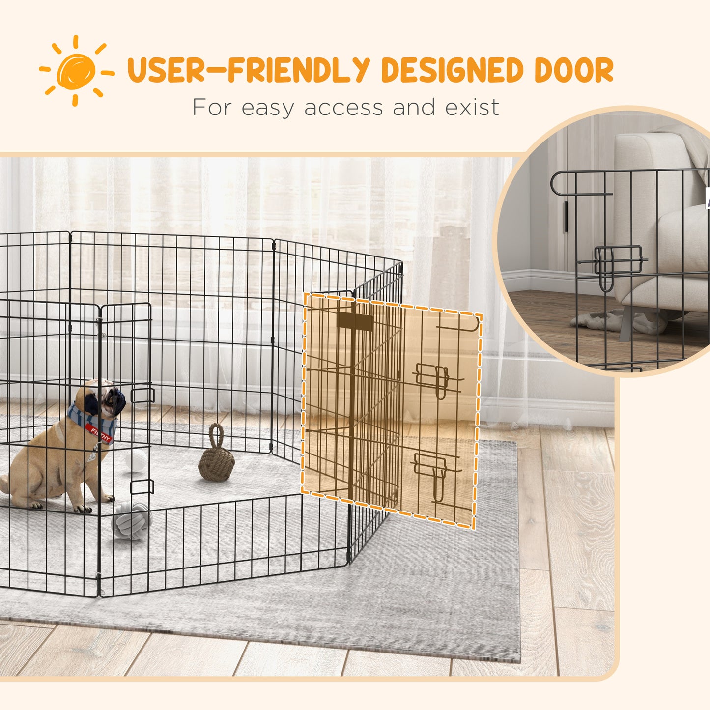 PawHut Dog Playpen Puppy Pen EightPanel Metal Fence for Small Dogs Indoors Outdoors Black