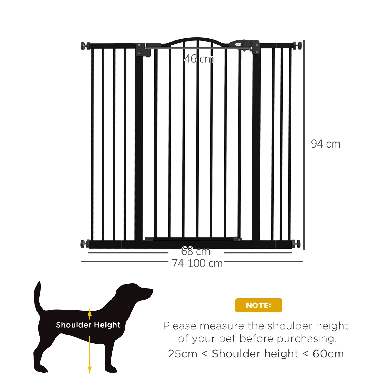 PawHut Metal Pet Safety Gate Dog Gate Folding Fence, Black