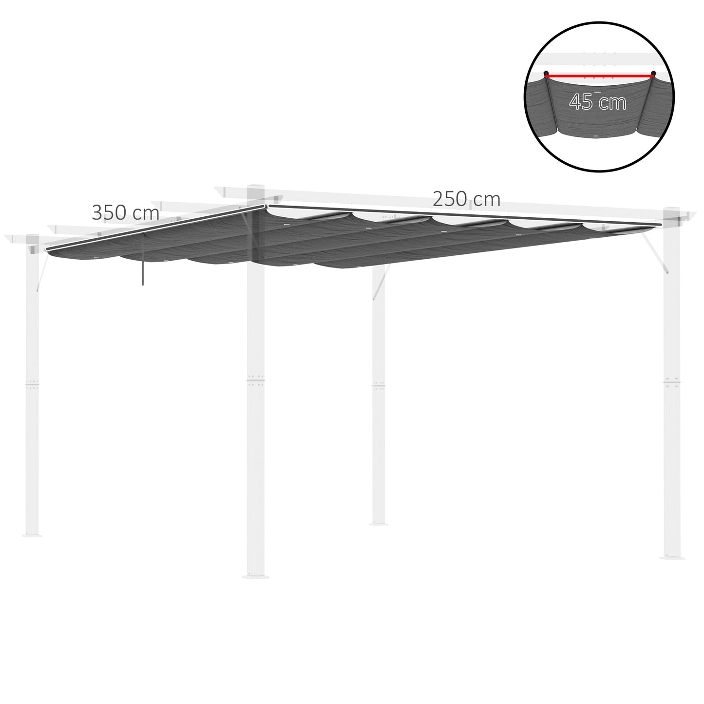 Outsunny Retractable Pergola Shade Cover Replacement Canopy for 4 x 3 (m) Pergola Retractable Roof Dark Grey