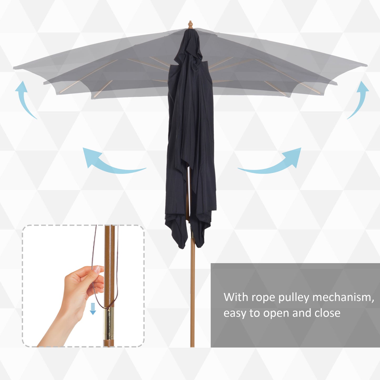 Outsunny 295L x 200W x 255Hcm Wooden Umbrella Parasol-Black