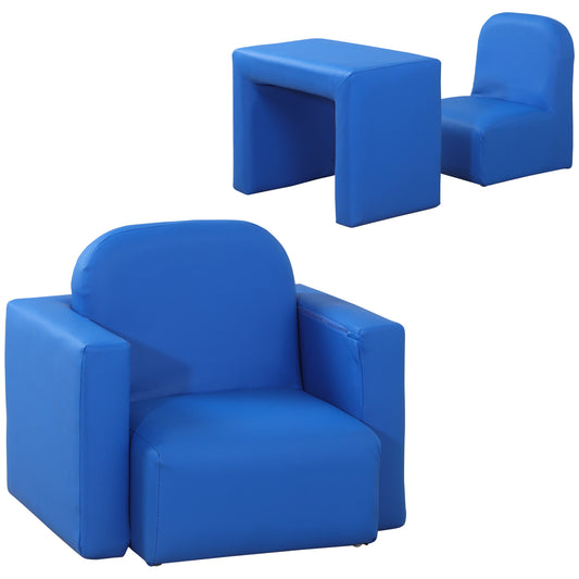 HOMCOM 2 In 1 Toddler Sofa Chair 48 x 44 x 41 cm for Game Relax Playroom Blue