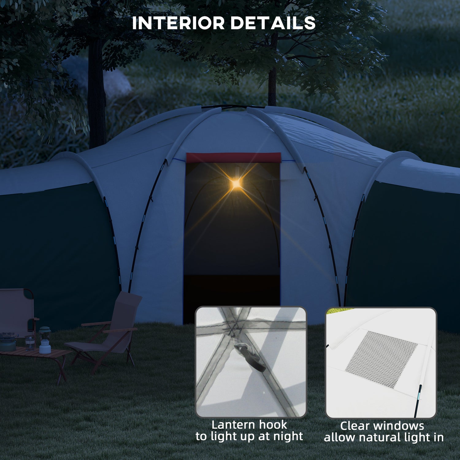 Outsunny 6-9 Man Tent with Bedrooms and Living Room, Accessories
