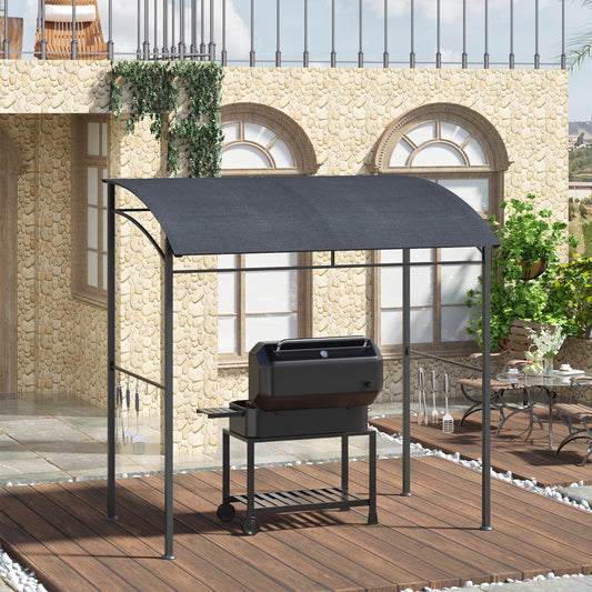 Outsunny 2M (7ft) BBQ Grill Gazebo Tent Garden Grill Metal Frame and Canopy with Hooks Outdoor Sun Shade, Grey