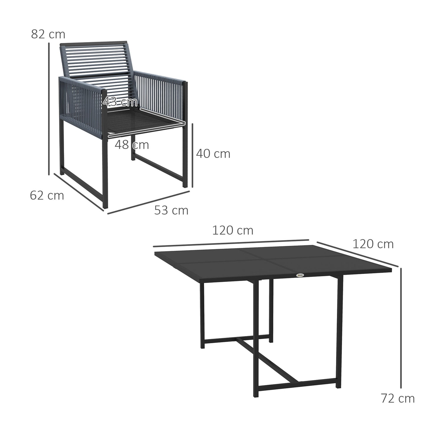 Outsunny Five-Piece Metal Dining Set, with Folding Back Chairs