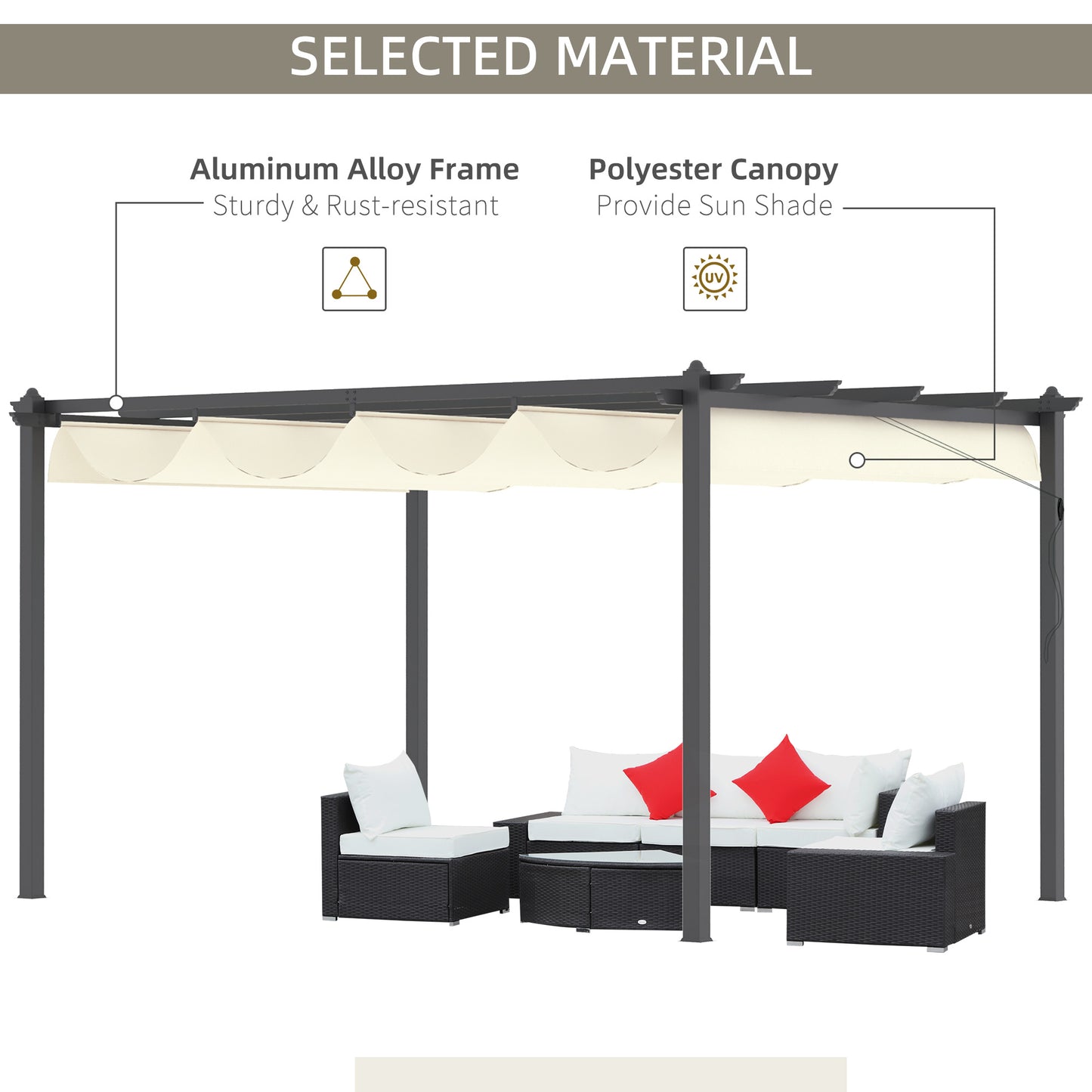 Outsunny 4 x 3(m) Aluminum Pergola Gazebo Garden Shelter with Retractable Roof Canopy for Outdoor, Patio, Cream White