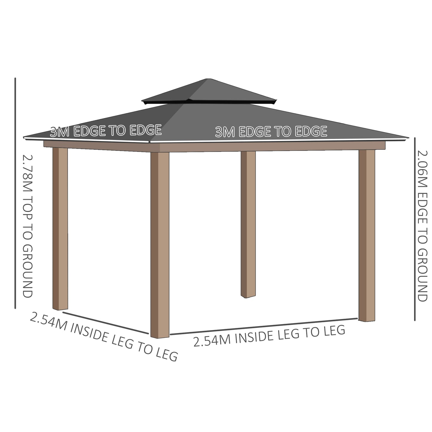 Outsunny 3 x 3 (m) Outdoor Polycarbonate Gazebo, Double Roof Hard Top Gazebo with Galvanised Steel Frame, Nettings & Curtains for Garden, Lawn, Garden and Deck
