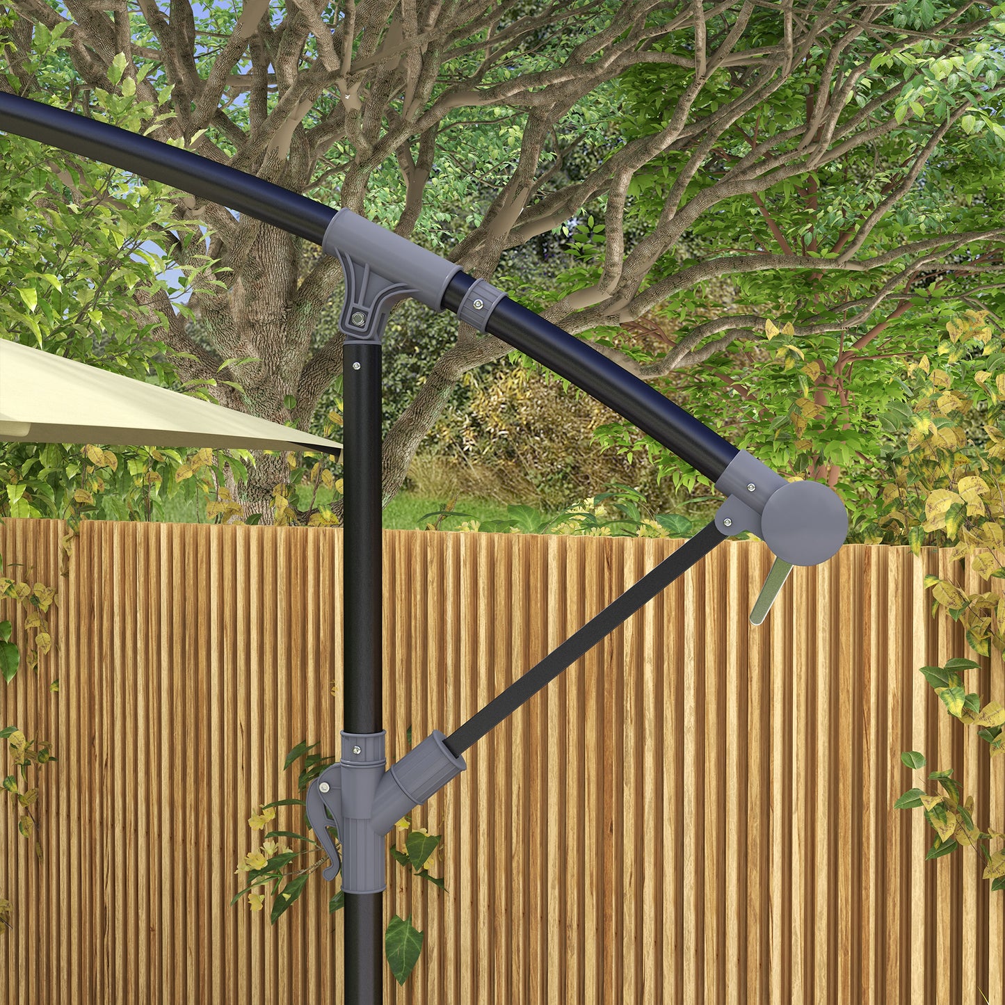 Outsunny 3(m) Cantilever Overhanging Parasol, with Cross Base - Beige