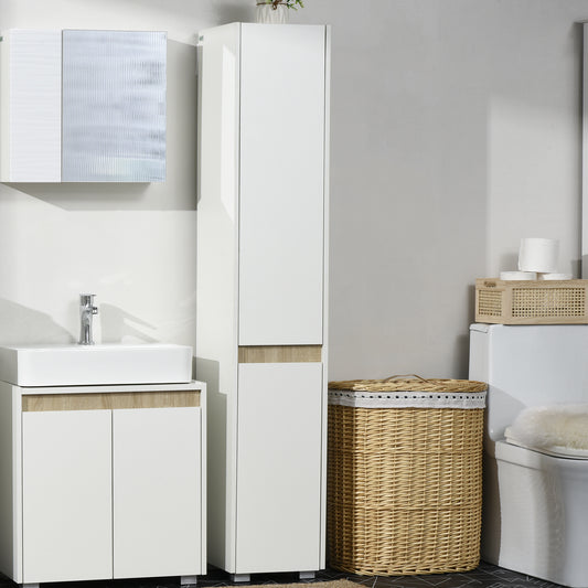 kleankin Tall Bathroom Cabinet with Adjustable Shelves, 5-Tier Modern Freestanding Tallboy with Storage Cabinets, White