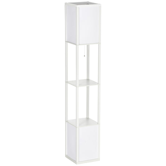 HOMCOM Modern Shelf Floor Lamp with Dual Ambient Light, Standing Lamp Living Room, Bedroom, 156cm, White