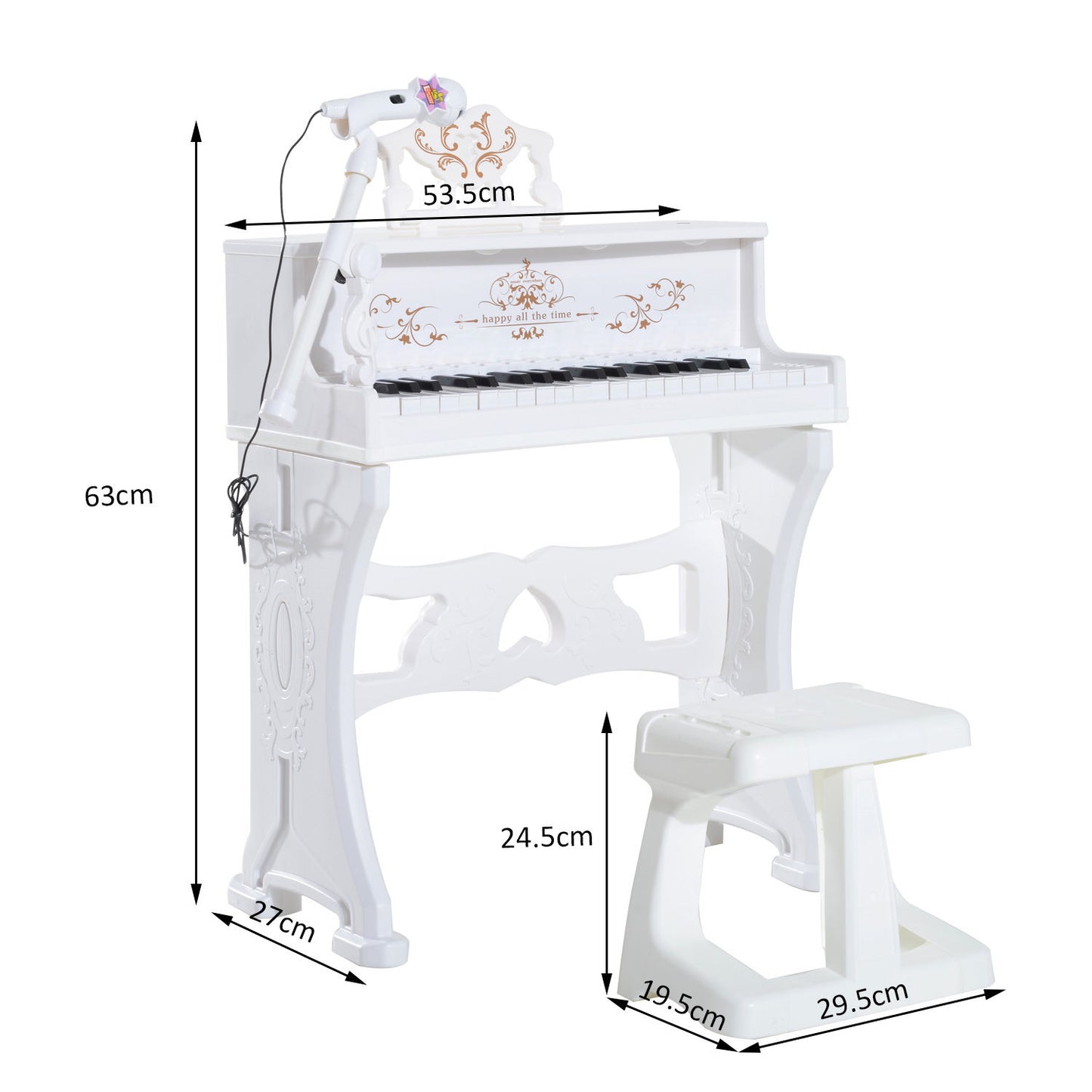 HOMCOM Mini Electronic  Piano W/Microphone and Stool-White