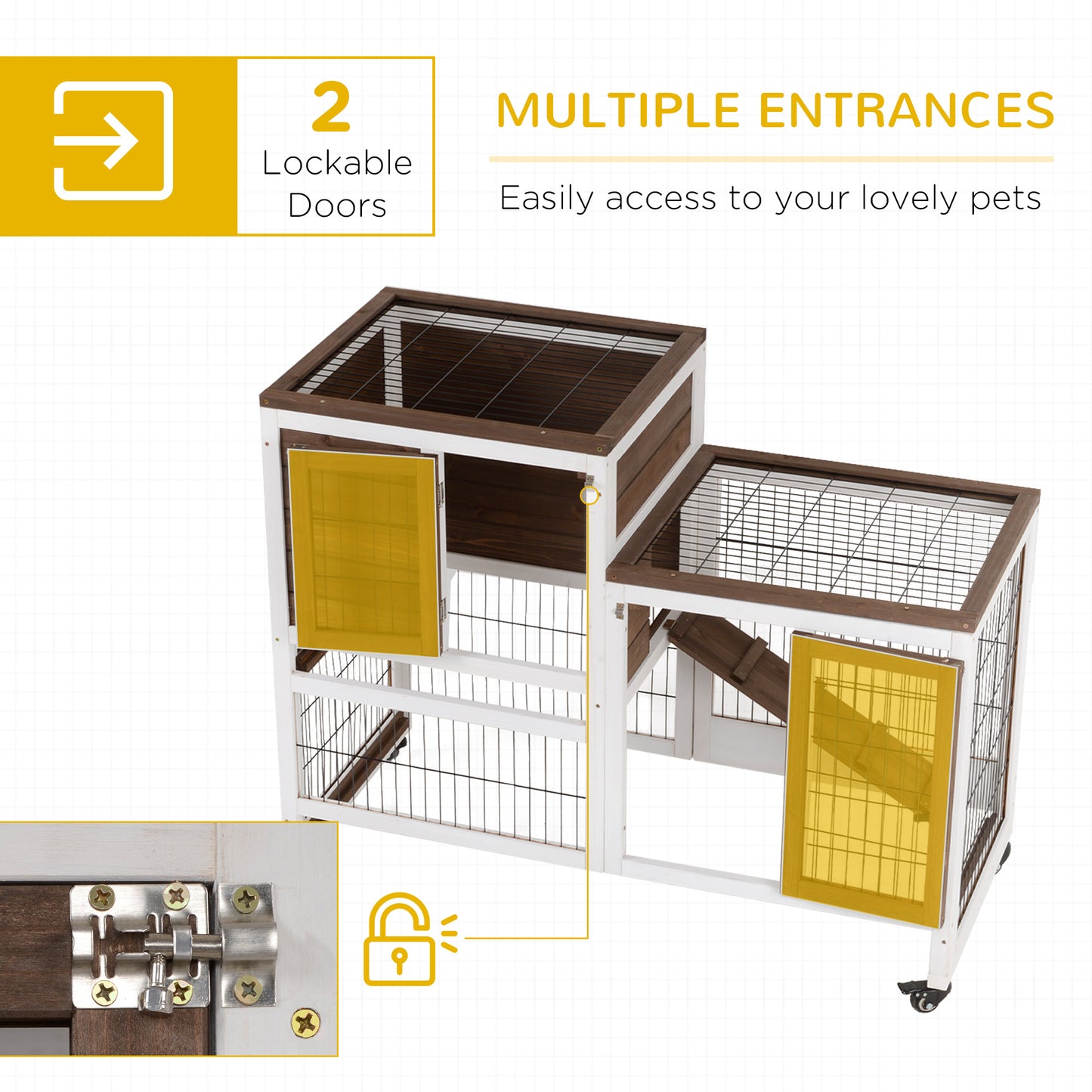 PawHut Wooden Indoor Rabbit Hutch Guinea Pig House Bunny Small Animal Cage, Brown