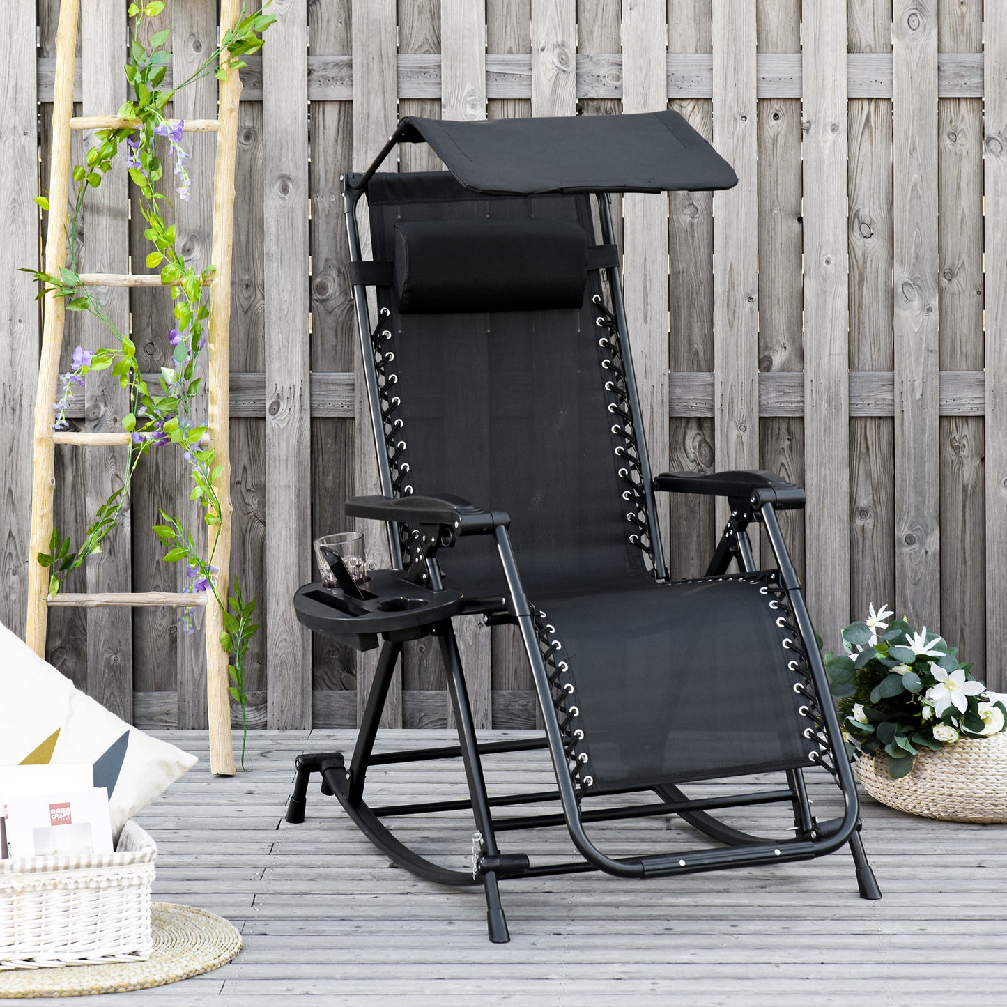 Rocking Chair Black Zero Gravity Sun Lounger Outsunny Patio
