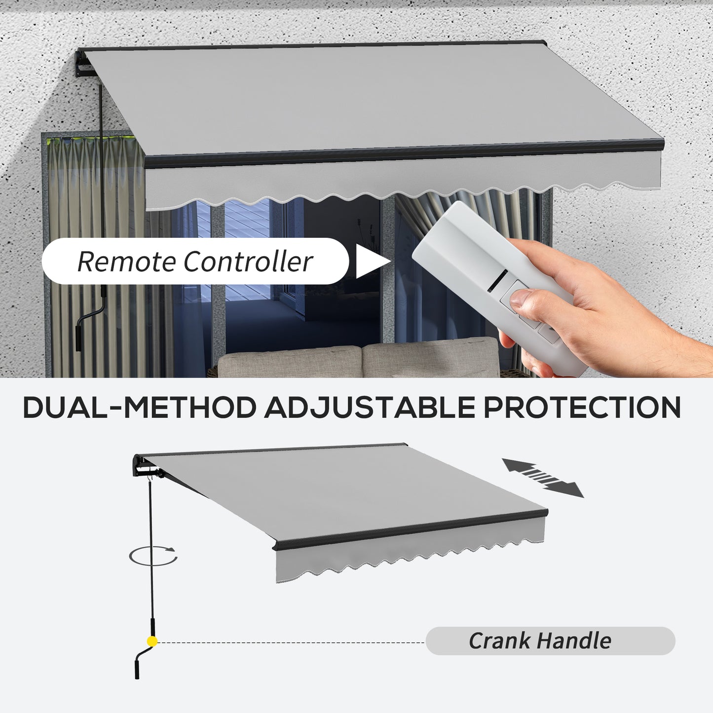 Outsunny 3 x 2m Aluminium Frame Electric Awning, Retractable Awning Sun Canopies for Patio Door Window, Light Grey