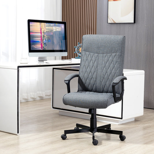 Vinsetto High-Back Home Office Chair, Linen Swivel Computer Chair with Adjustable Height Dark Grey