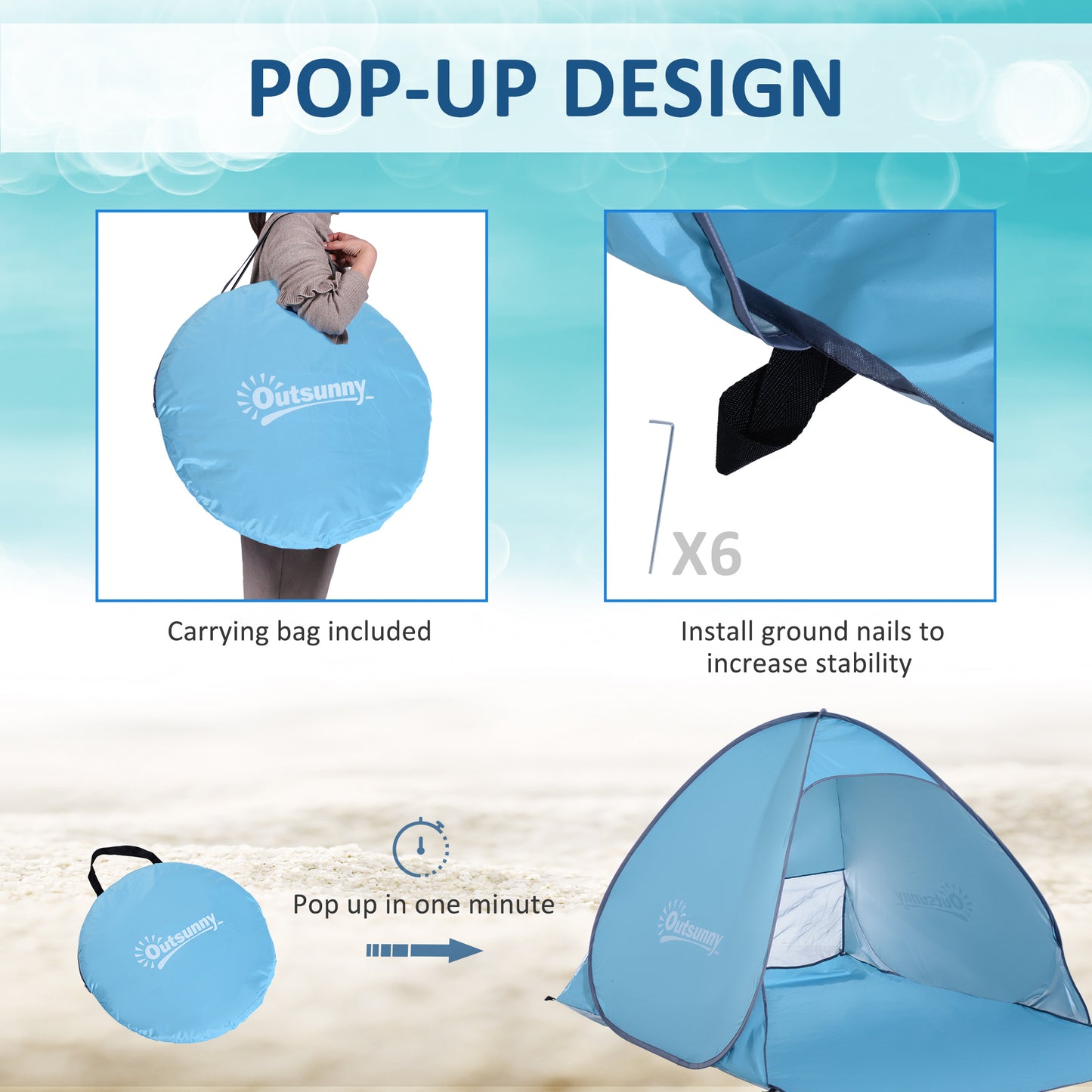 Outsunny 2 Person Pop Up UV Shelter Shade-Blue