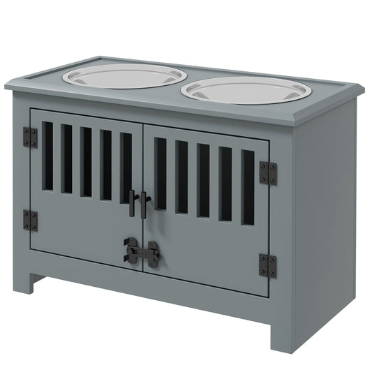 PawHut Raised Dog Bowls Pet Feeding Station with Storage Food and Water Bowls for Large Dogs Grey