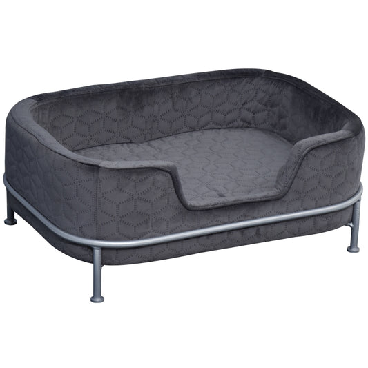 PawHut Pet Sofa Couch, Dog Bed, Cat Lounger, with Metal Base Removable Cushion Modern Furniture for Small Dogs, 63.5 x 43 x 24.5cm, Grey