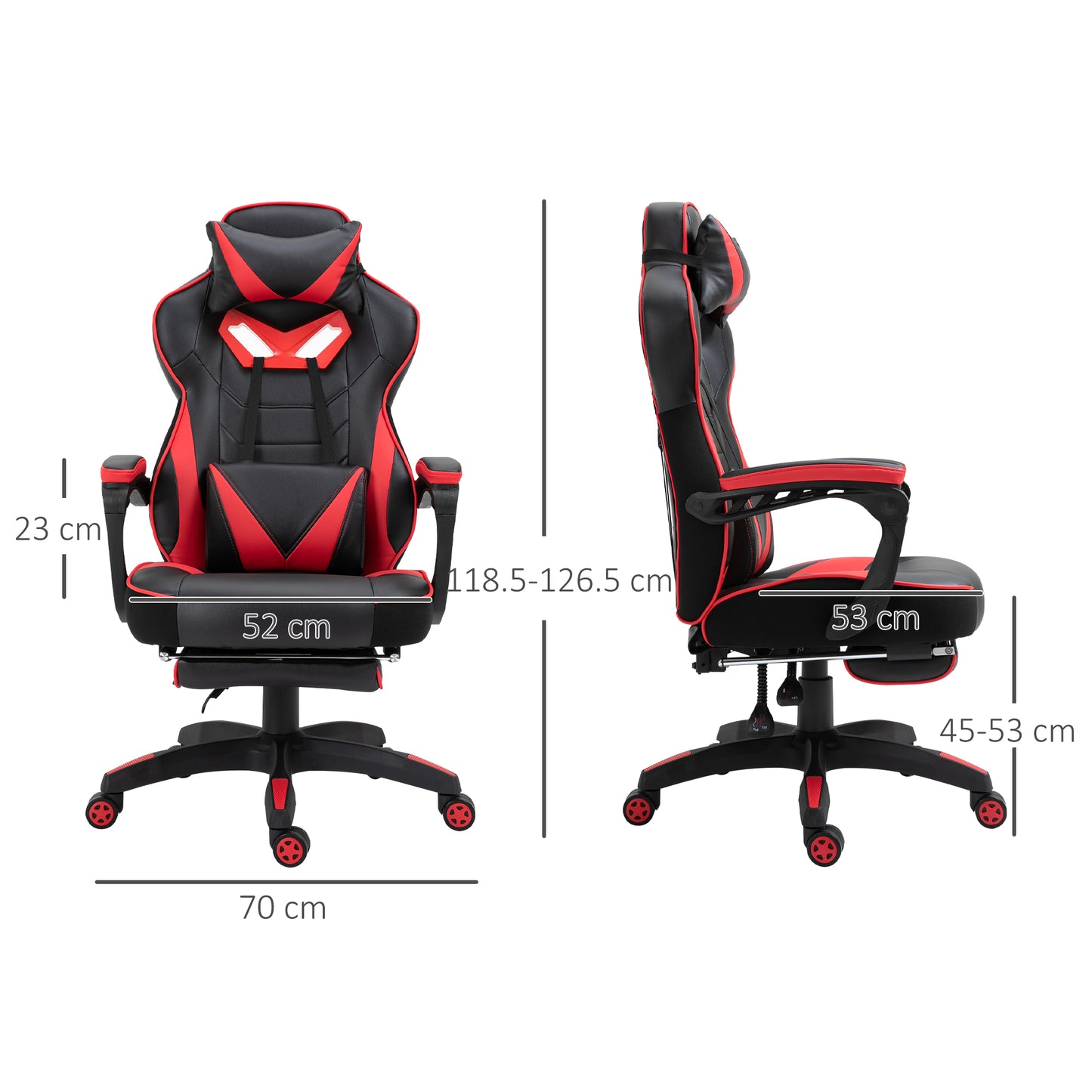 Vinsetto Ergonomic Racing Gaming Chair Office Desk Chair Adjustable Height Recliner with Wheels, Headrest, Lumbar Support, Retractable Footrest, Red
