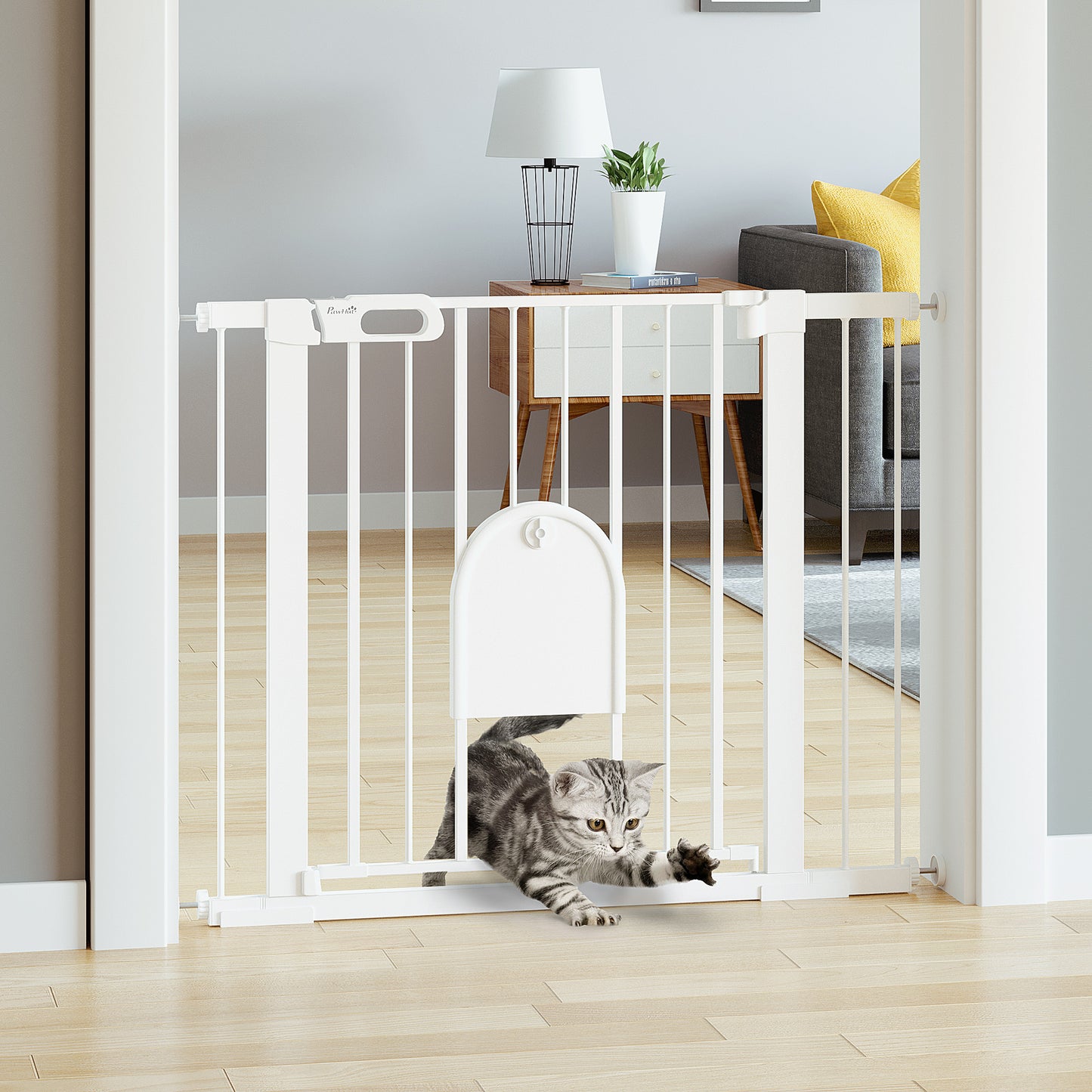 Dog stair gate hot sale with cat flap