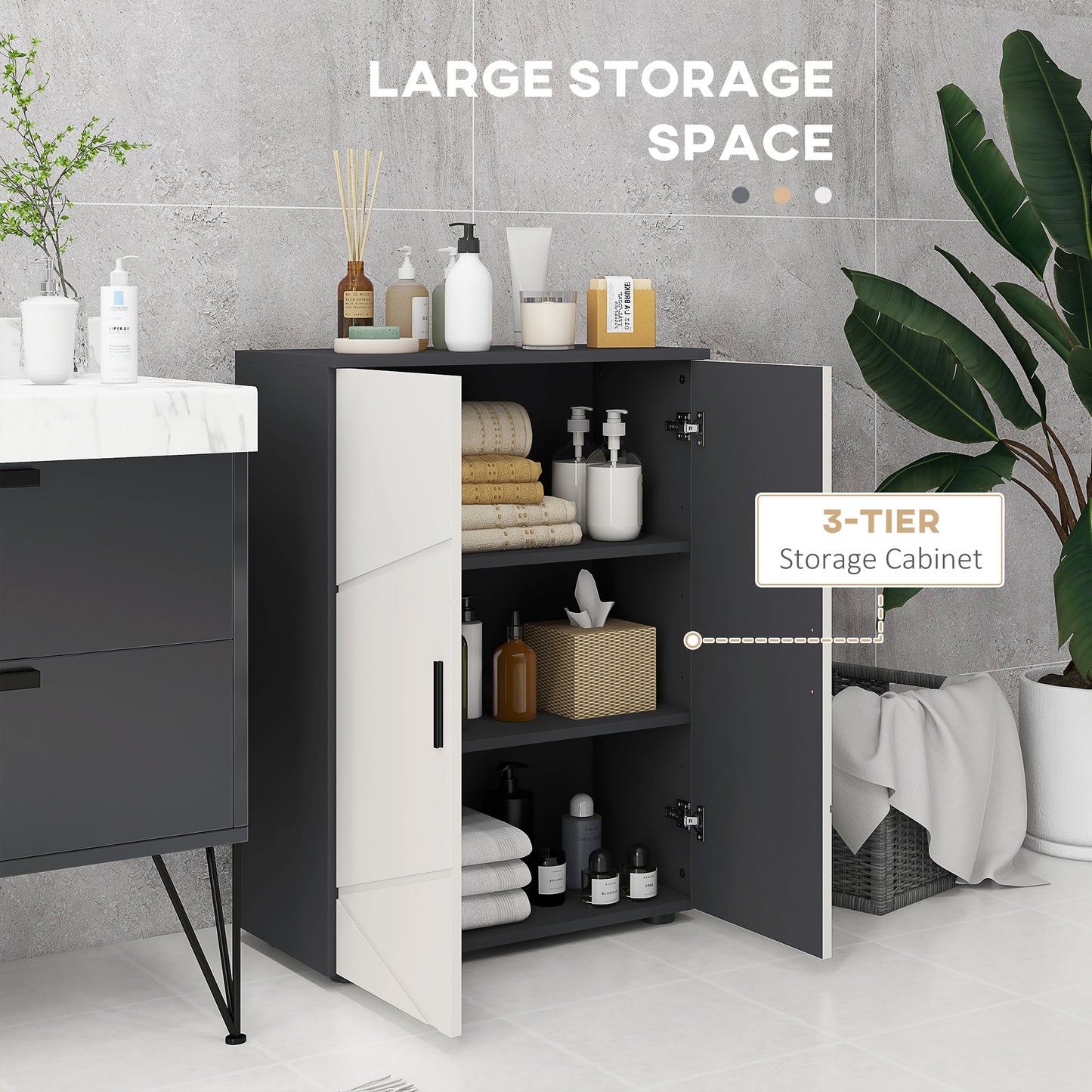kleankin Small Bathroom Cabinet Bathroom Storage Cabinet with 2Doors Cupboard 2 Adjustable Shelves and Soft Close Mechanism Grey