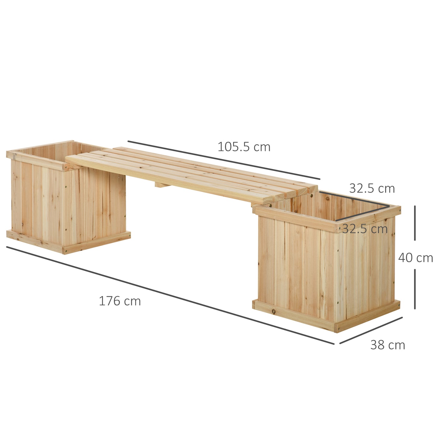 Outsunny Wooden Garden Planter & Bench Combination Garden Raised Bed Patio Park Natural