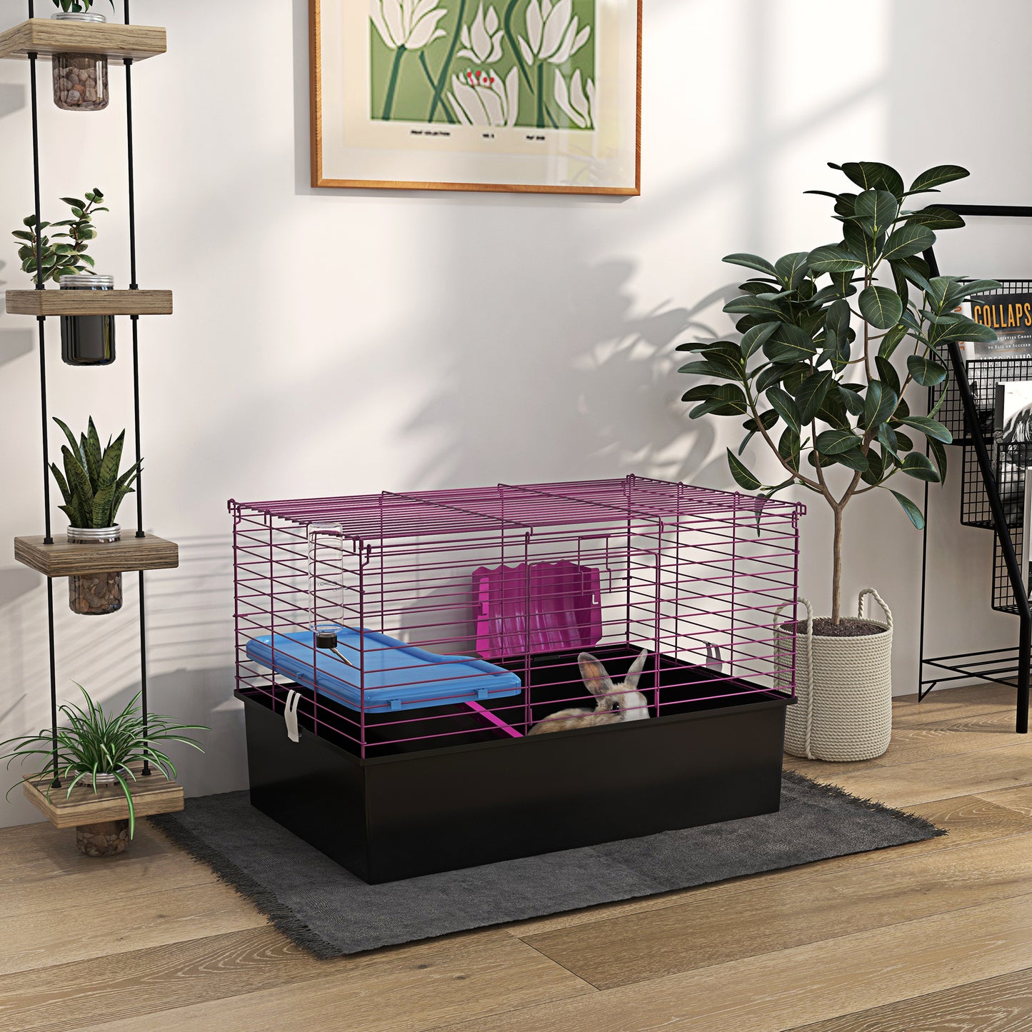 PawHut Chinchillas Small Rabbit Guinea Pig Small Animal Cage Pet Playhouse with Platform Ramp 71 x 46 x 47cm