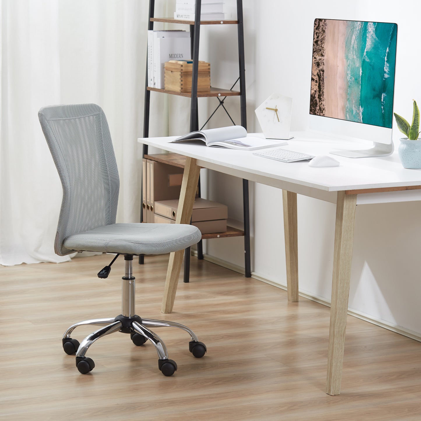 Vinsetto Home Office Mesh Task Chair Ergonomic Armless Mid Back Height Adjustable with Swivel Wheels, Grey