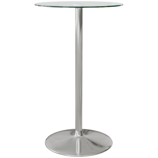 HOMCOM High Top Bar Table Round Kitchen Table with Tempered Glass Top and Steel Base Bistro Table for 2 People Clear