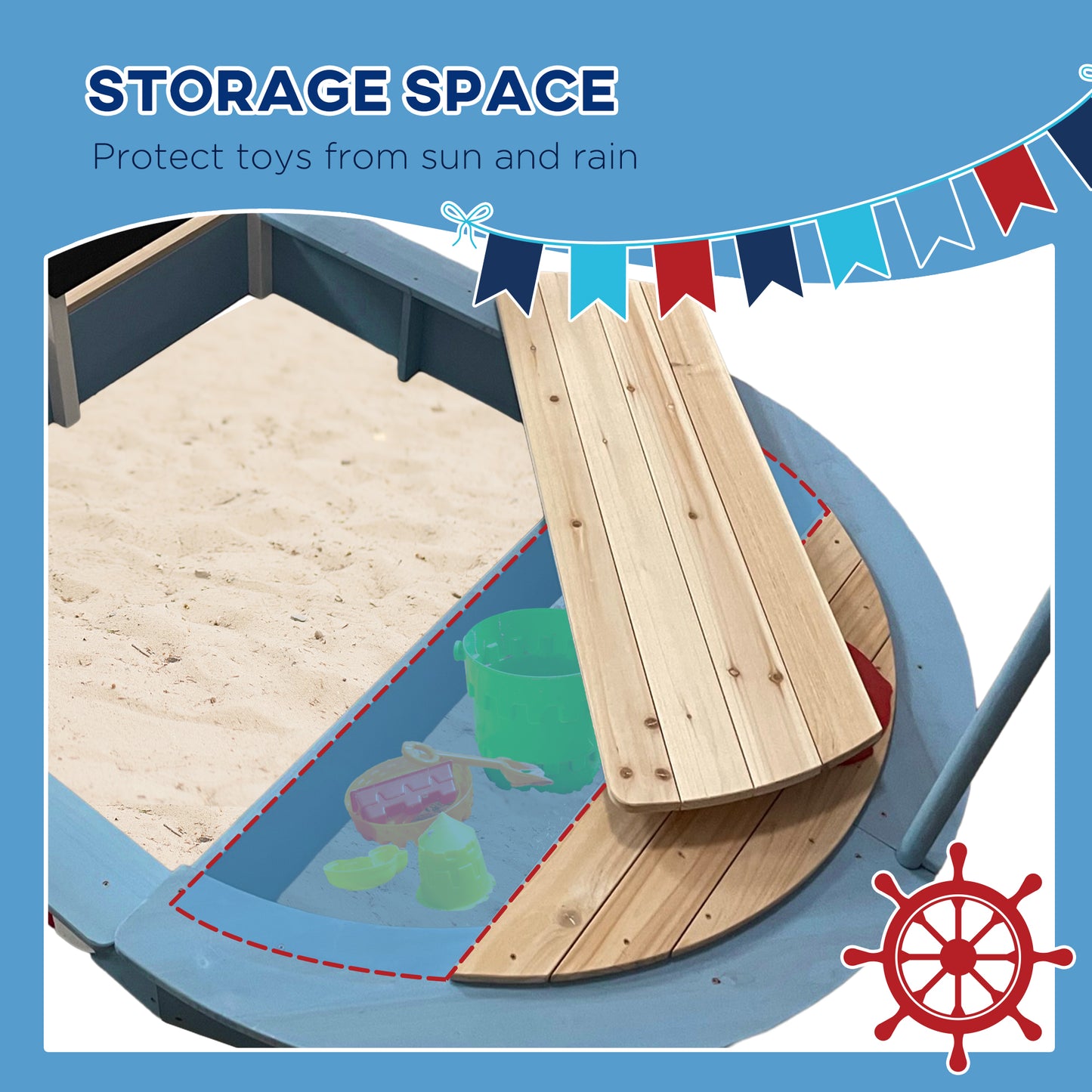 Outsunny Wooden Kids Sandbox Pirate Ship Design Blue – mhstar.co.uk