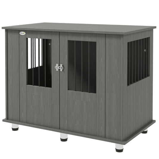 PawHut Dog Crate Table for Medium and Large Dogs with Magnetic Door for Indoor Use 100 x 55 x 80 cm Grey