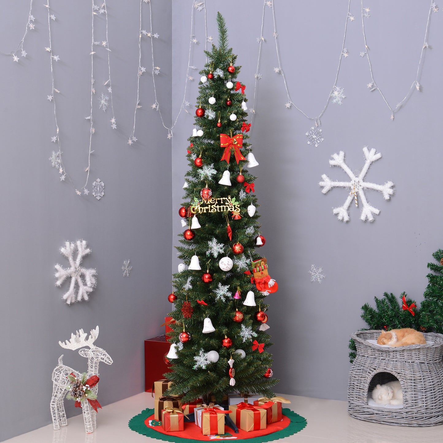 HOMCOM 2.1m Artificial Christmas Pine Tree W/Plastic Stand-Green