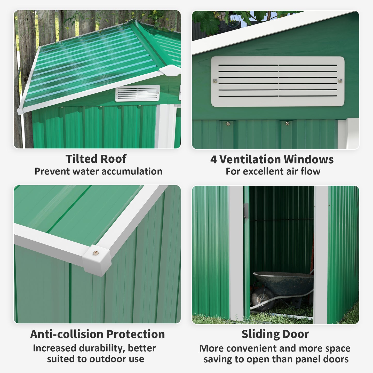 Outsunny Garden Metal Tool Storage Shed with Sliding Door Sloped Roof and Floor Foundation 152 x 132 x 188cm Green