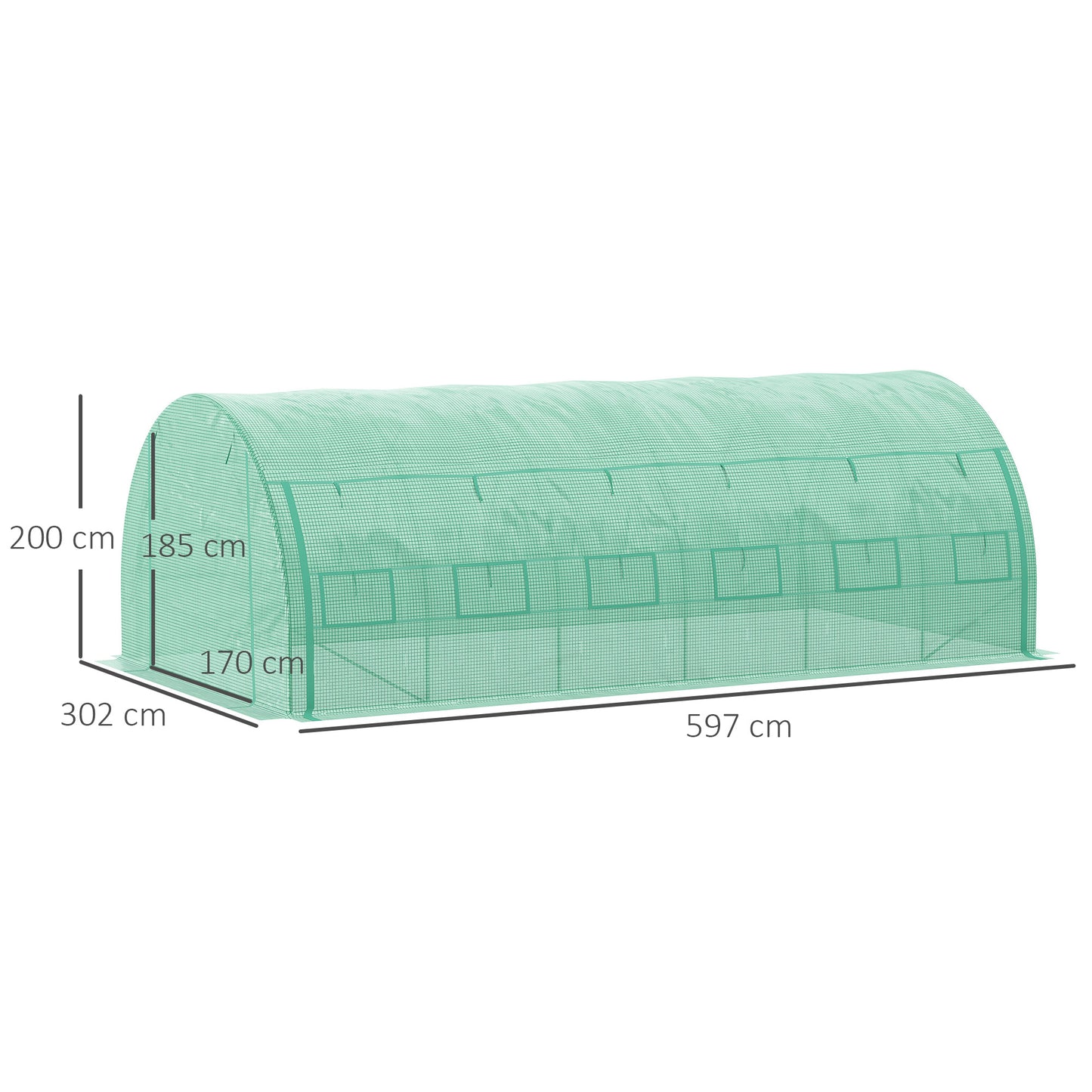 Outsunny Polytunnel Greenhouse Walkin Grow House Tent with Rollup Sidewalls Zipped Door and 12 Windows 6x3x2m Green