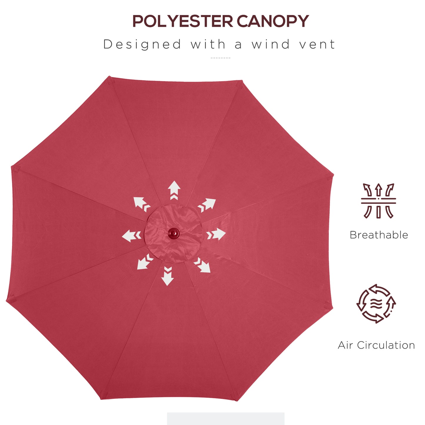 Outsunny 3m Parasol Patio Umbrella, Outdoor Sun Shade with Tilt and Crank Handle for Balcony, Bench, Garden, Wine Red Sunshade Canopy