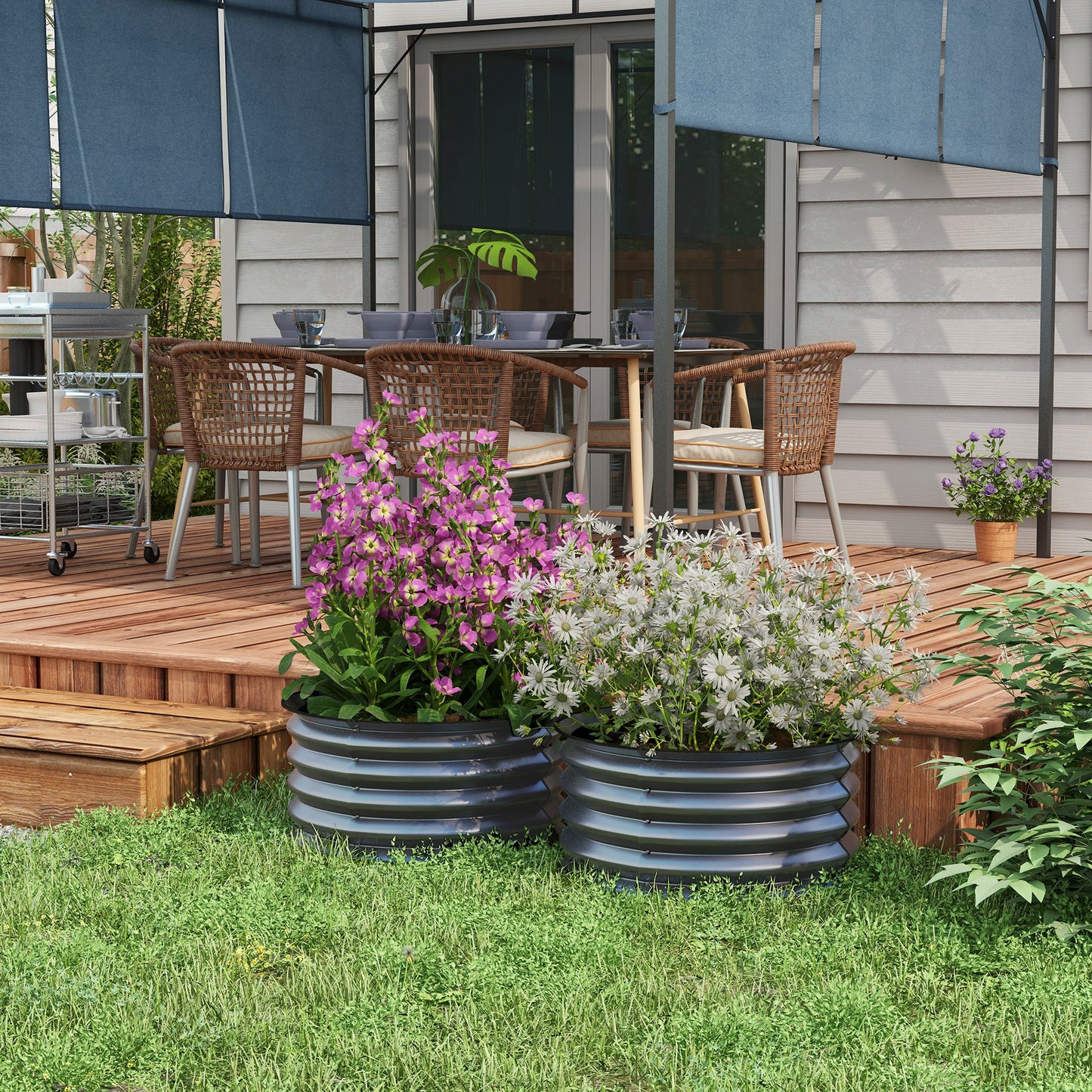Outsunny Set of 2 Raised Garden Bed Metal Planter Box with Safety Edging Easytoassemble Stock Tank Dark Grey