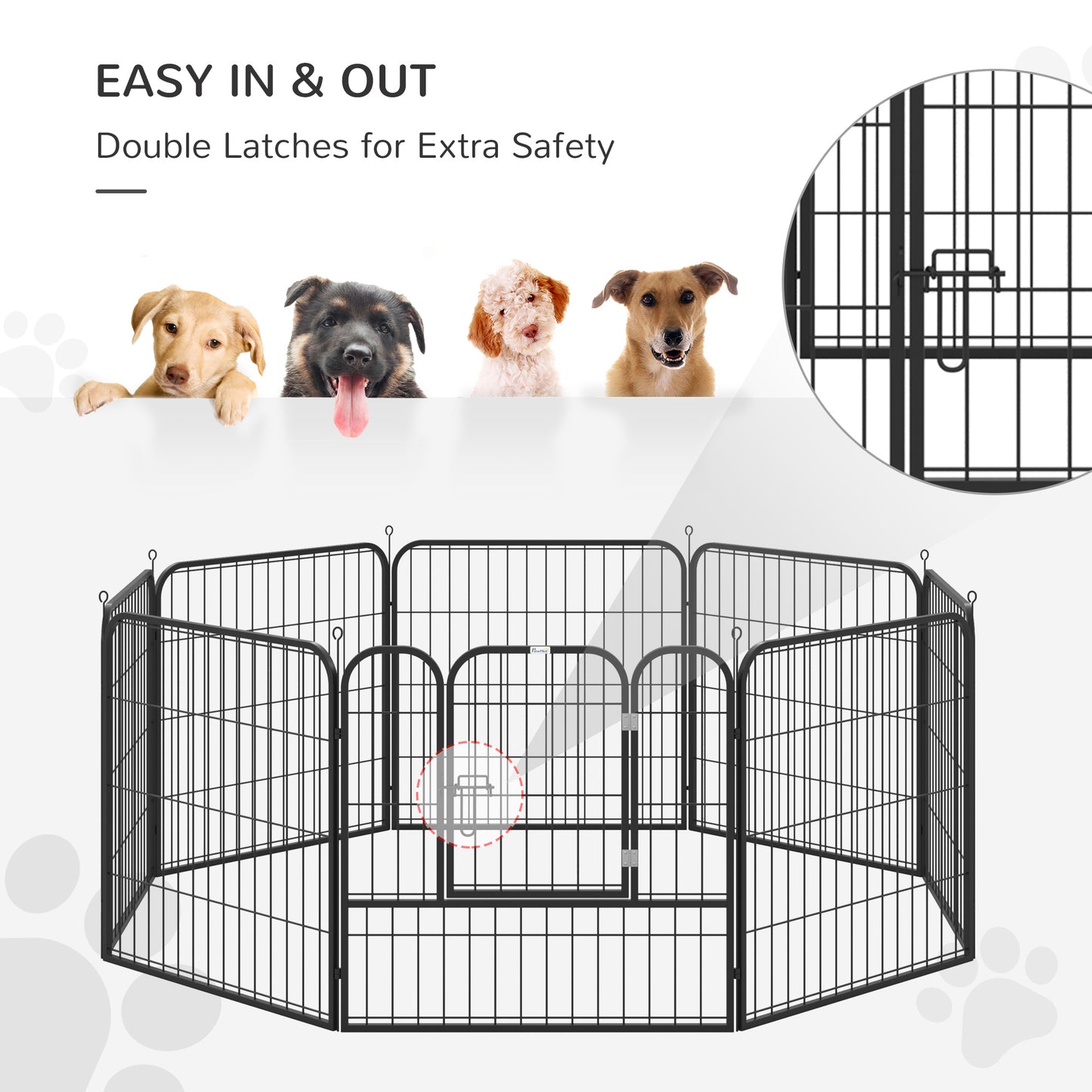 Pawhut Heavy Duty Dog Pens Pet Puppy Metal PlayPen Rabbit Pig Hutch Run Enclosure Foldable Black 79 x 79cm (Medium) 0.79 0.79m House Guinea