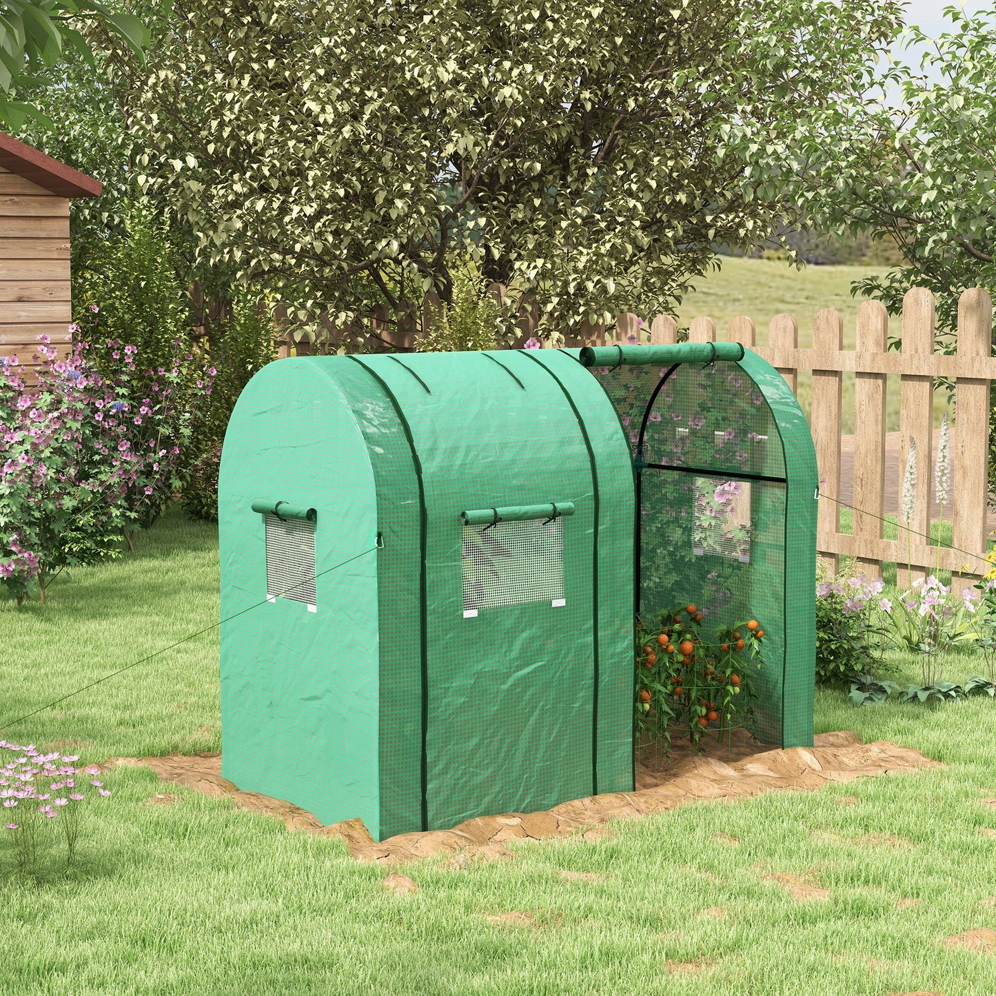 Outsunny Tomato Greenhouse Garden Growhouse with 2 Rollup Doors and 4 Mesh Windows Portable Indoor Outdoor Green House 185 x 94 x 150cm Green