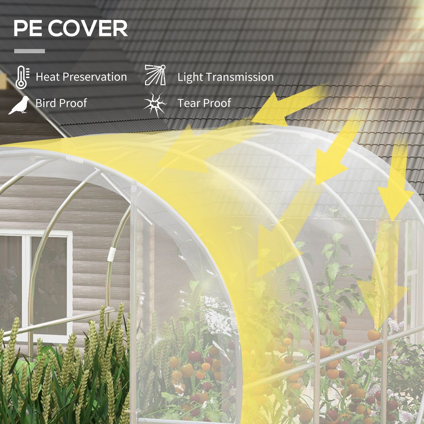 Outsunny Polytunnel Greenhouse Walkin Grow House with PE Cover Door and Galvanised Steel Frame 3 x 2 x 2m Clear