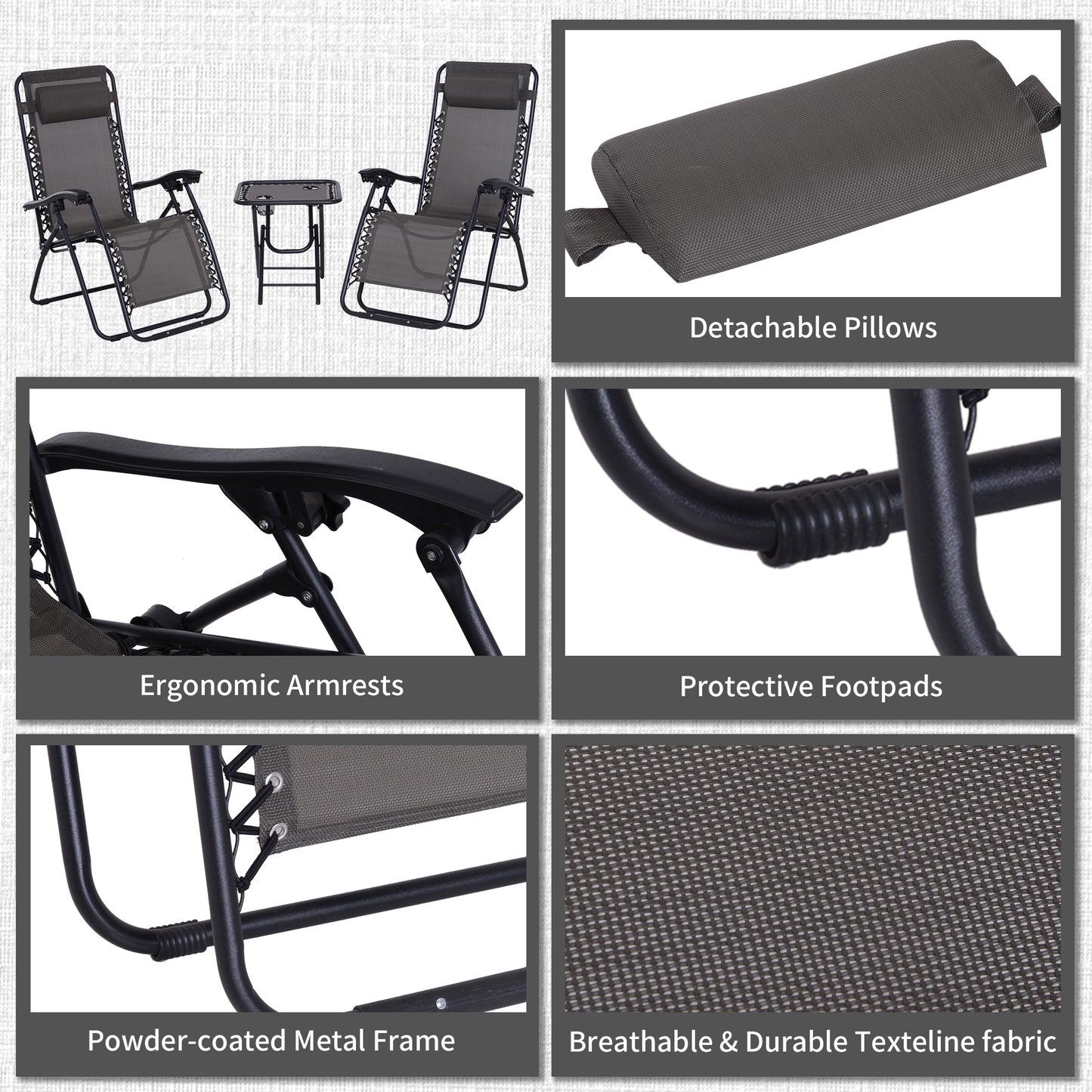 2 Pcs Zero-Gravity Chairs W/Side Table