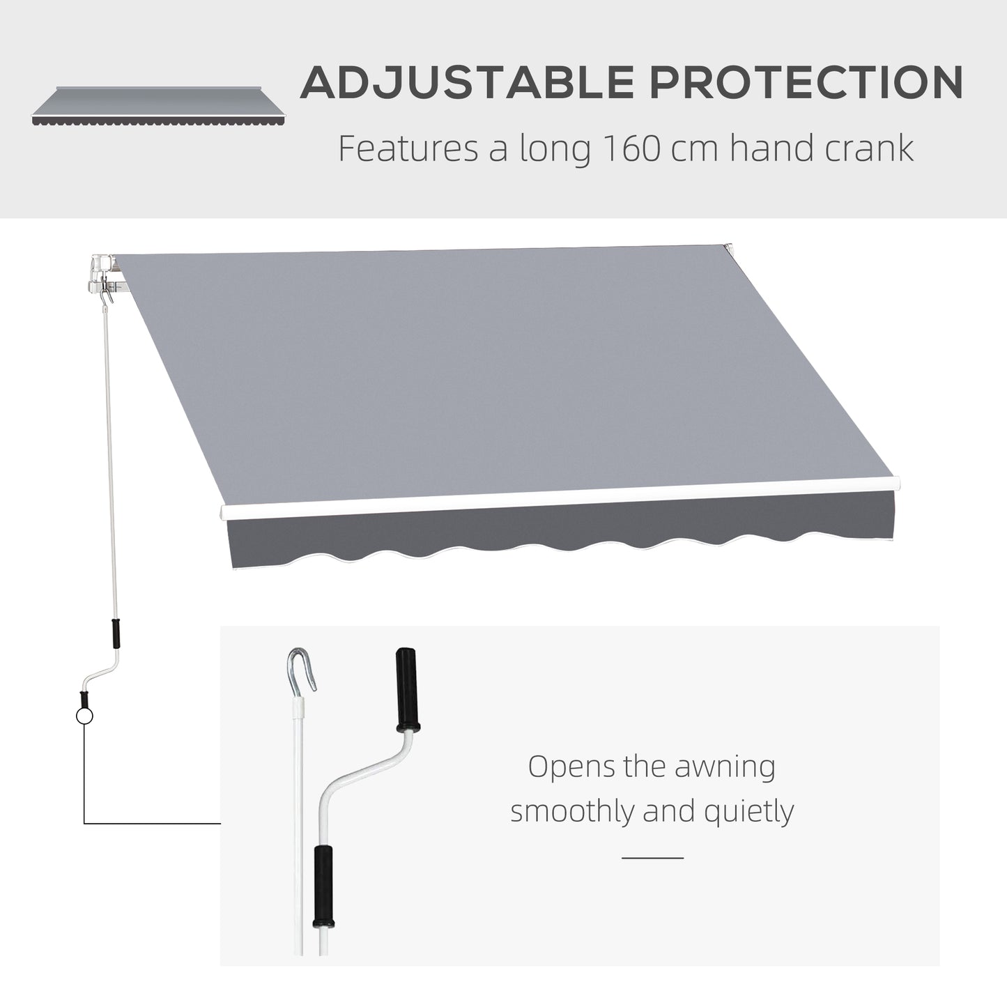 Outsunny Manual Retractable Patio Awning Shelter UV Protection, 2.5mx2m