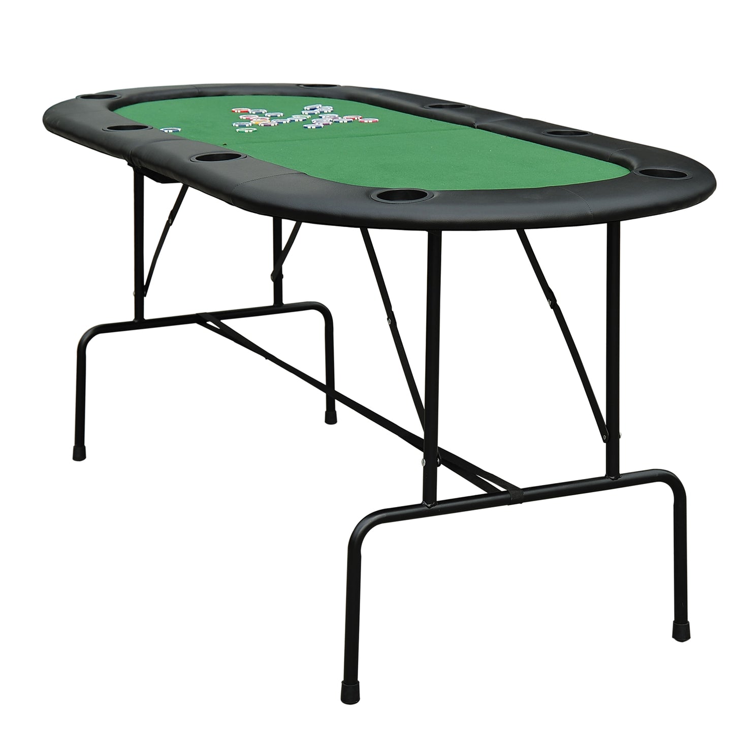 HOMCOM Poker Table 1.85m Folding Top for 8 Players Casino with Chip Trays Drink Holders