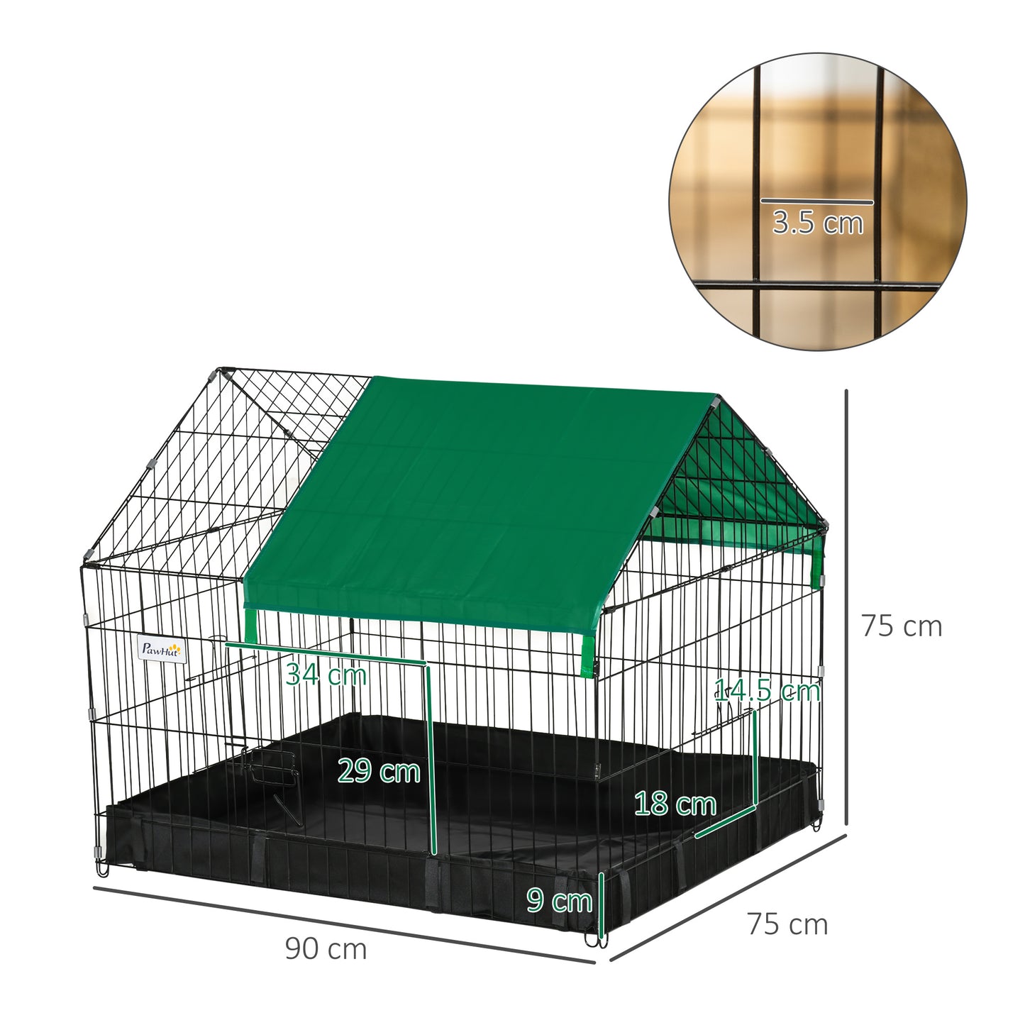 PawHut Guinea Pig Cage, Small Animal Habitat, Rabbit House w/ No Leaking Bottom, Safety Locking System, Top Roof