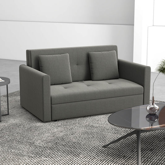 HOMCOM 2 Seater Sofa Bed, Convertible Bed Settee, Modern Fabric Loveseat Sofa Couch with 2 Cushions, Hidden Storage for Living Room, Guest Room, Light Grey