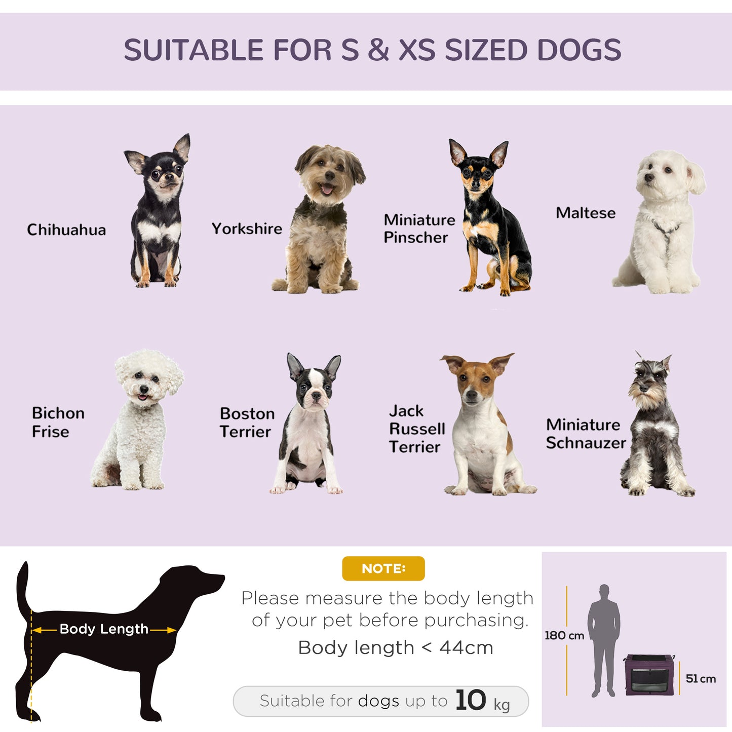 PawHut Pet Carrier, Portable Cat Carrier, Foldable Dog Bag for Miniature and Small Dogs, 69 x 51 x 51 cm, Purple