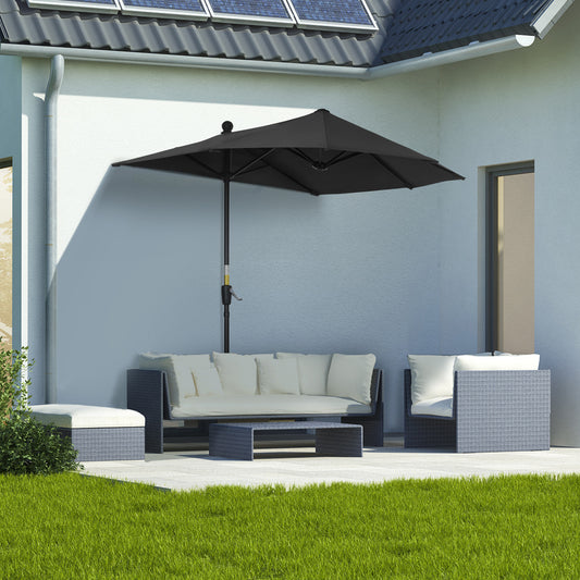 Outsunny 2m Half-Cut Garden Parasol, with Base - Black
