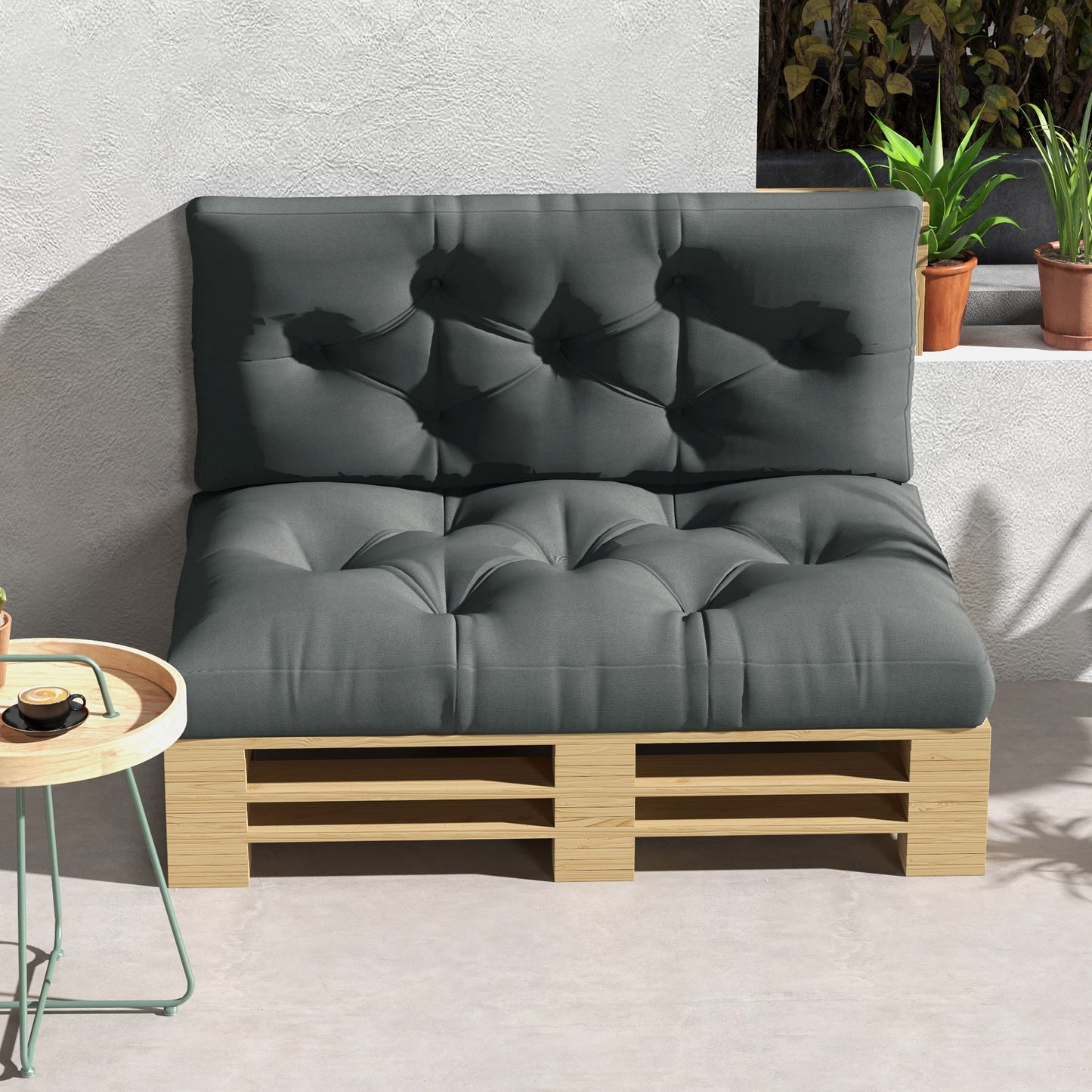 Outsunny 2 Seater Pallet Seat Cushions Back Pillows Replacement, Patio Chair Cushions Set for Indoor Outdoor, Light Grey