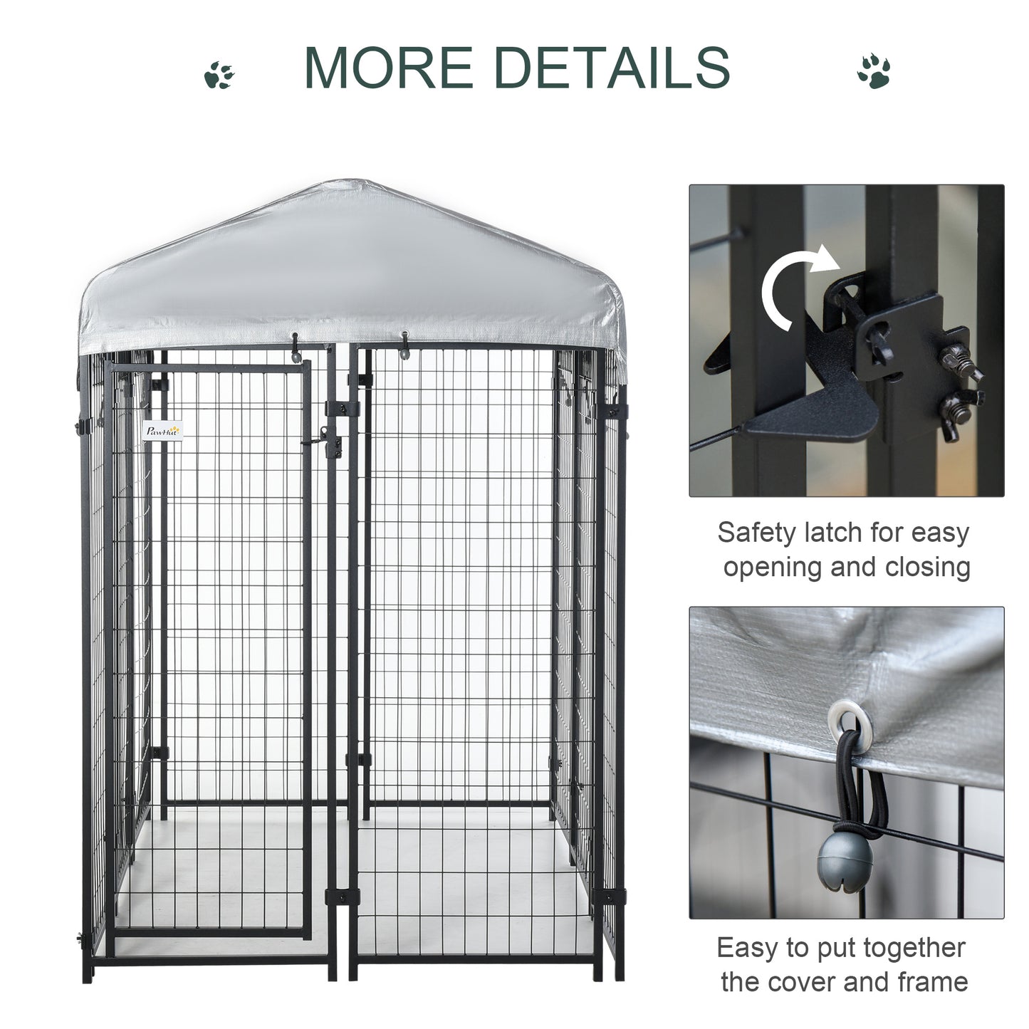 PawHut Outdoor Dog Kennel, Dog Run with UV-Resistant Canopy & Lockable Design, Metal Playpen Fence for Large and Medium Dogs, 183 x 121 x 183 cm