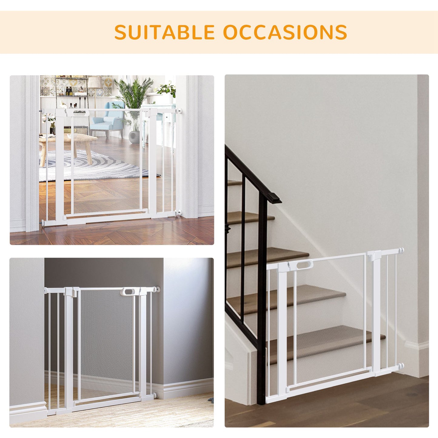 PawHut Pressure Fit Safety Gate for Doorways and Staircases, Dog Gate w/ Auto Closing Door White